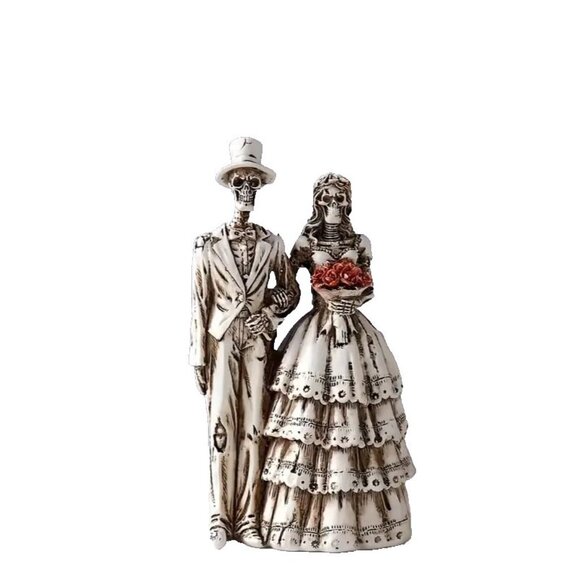 Gothic Skeleton Couple Cake Topper Wedding Figurine Halloween 6"x3" Bride Groom - Picture 2 of 4